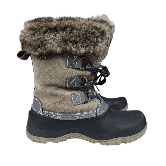 Khombu Snow Boots Women 7 Youth 5 Slope Leather‎ Faux Fur Waterproof Lace Up 10" - Picture 2 of 14